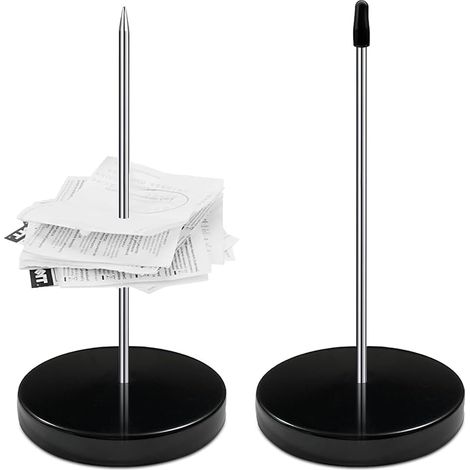 2 Pièces Porte Mémo pour Factures, Pique-Note en Métal, Facture Aiguille avec Rond Support Base, Pique-Fiches Porte Mémo pour Restaurant Cuisine Bureau Hôtel (Noir) (1/5)