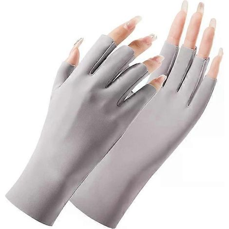 Gants solaires demi-doigts - 2 paires en soie glacée pour femmes - Gris (1/2)