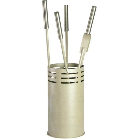 Porta attrezzi camino acciaio tortora sabbia 4 accessori h. 60 d. 16 cm. Made in Italy
