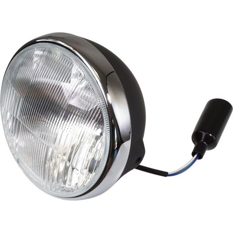 Phare EMGO 2025/02 / Lampe universelle entièrement noire avec anneau chromé (diamètre d'insert 7" / 17,80 cm) (homologation E-MARK)