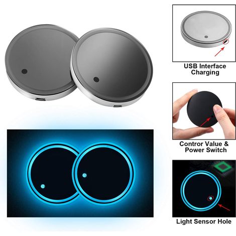 2 Stück LED-Getränkehalter Auto-Untersetzer 7 Farben LED-Leuchten Glow Cup Pad USB-Lade-Cup-Matte für Untersetzer Zubehör Auto-Innendekoration (1/3)