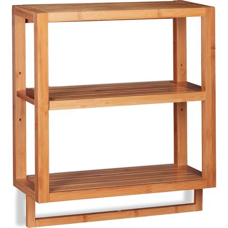 Étagère murale en bambou pour cuisine salle de bain 3 étages avec barre pratique finition naturelle en bambou marron (1/5)