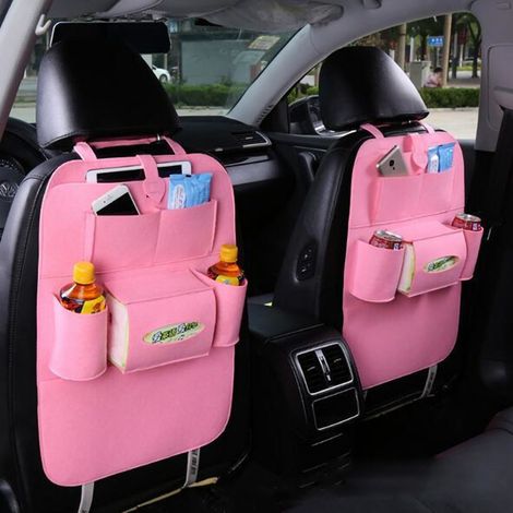 Sac de siège arrière de voiture résistant à la saleté, résistant aux coups de pied, nettoyage facile, organisateur pratique, rangement rose