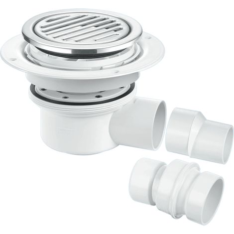 McAlpine TSG52-R125SS Two Piece 50mm Water Seal Trapped Gully, Tile/Grating with removable Grid, 2" Horizontal Outlet and 2" x 1½" Socket Reducer (1/2)