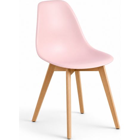 ORION91® - ARA Dining Chair in Pink, Ergonomic Polypropylene Seat and Beech Wood Legs (83x46x55 cm), Ideal for Scandinavian Style Kitchen and Dining Room, Supports 110 kg, Scratch-Proof, Modern Design (1/5)