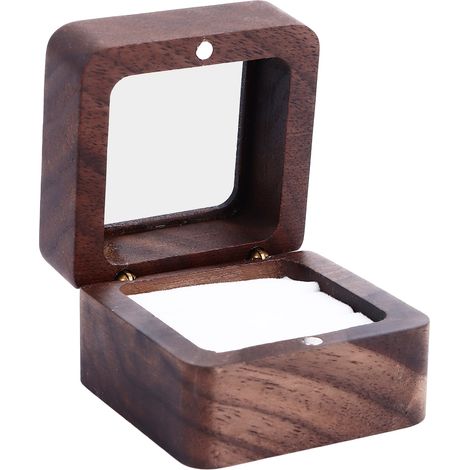 Boîte à bagues double en bois avec couvercle transparent pour cérémonie de mariage ou demande en mariage (1/5)