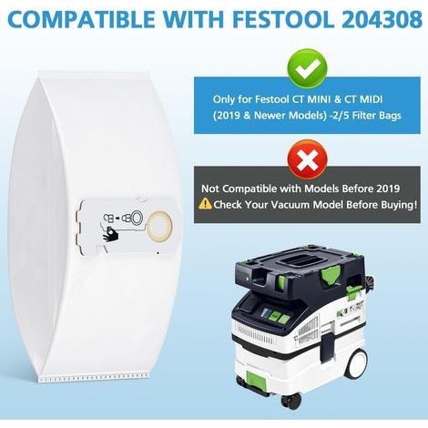 10 Stück Geeignet für-204308 CT Mini/Midi -2/5 Filterbeutel für Festool, kompatibel mit Yom CT Mini und CT MIDI ab 2019. (1/5)