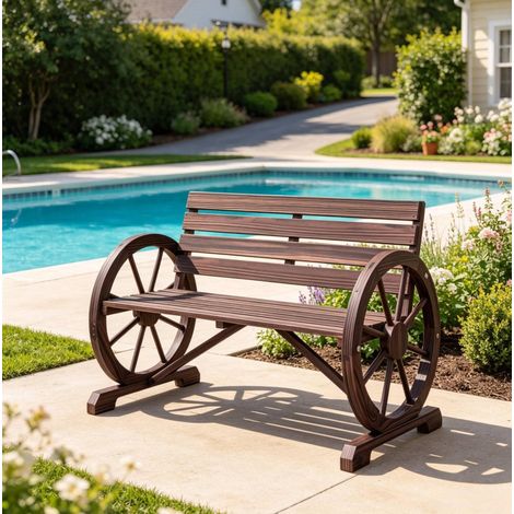 Banco de jardín 105.5x59x75 cm, para 2 a 3 personas, reposabrazos de rueda, madera multicolor (1/5)