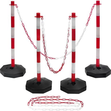 4Pcs Traffic Delineator Posts avec Base remplissable et chaîne de 8Ft, cônes de sécurité Rouges Portables avec Colliers réfléchissants, barrière de délimitation de sécurité de la Circulation (1/5)