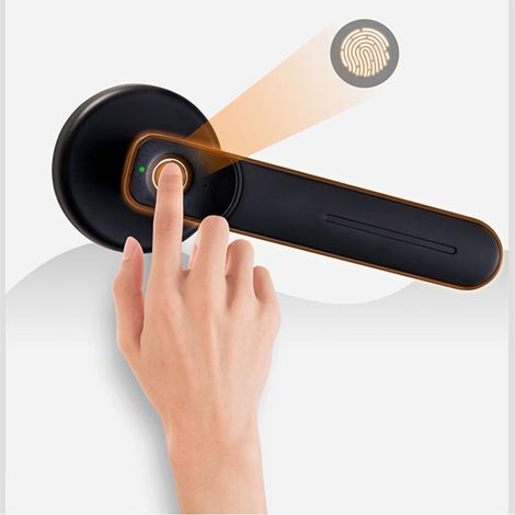 Serrure de porte intelligente Serrure de porte à clé à poignée d'empreintes digitales for chambre bureau bouton de porte à levier intelligent en alliage de Zinc serrure à poignée d'empreintes digitale (1/5)