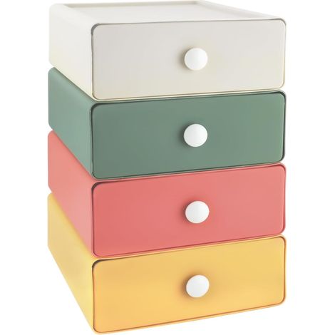 Lot de 4 tiroirs de rangement de bureau empilables, grande capacité, pour bureau, école, chambre, dortoir, salle de bain (4 couleurs) (1/5)