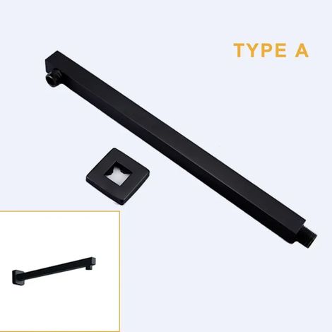 (Type A) Bras de douche mural ou plafond en acier inoxydable, support pour pommeau de douche effet pluie, carré ou rond, noir (1/3)