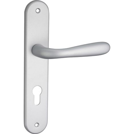 THIRARD - Ensemble de poignées pour porte d'entére Goccia trou de cylindre, carré 7mm, entr'axes 195mm, chromé satin - THIRARD