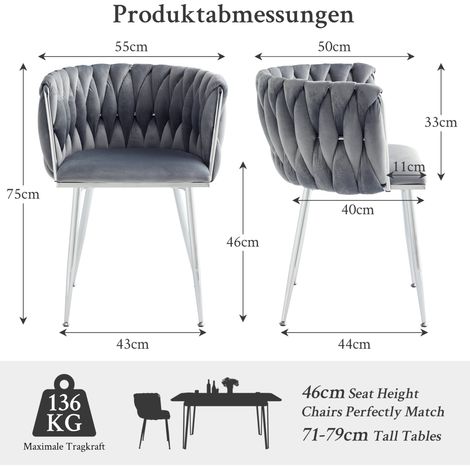 Lot de 2 chaises de salle à manger modernes en tissu gris avec pieds argentés (1/5)