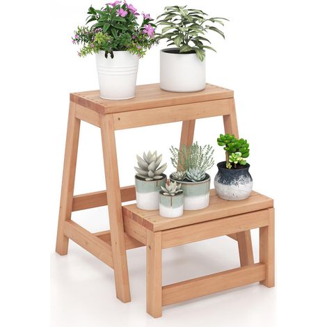 Pour Accéder en Hauteur et Gagner de la Place Marchepied Pliable en Bois Escabeau Stable et Porte Plante (1/5)