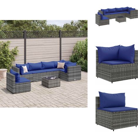 Salon de jardin 7 pcs avec coussins Gris Résine tressée - Salon De Jardin - Meuble De Jardin - Set De Salon - Résine Tressée - Rotin Synthétique