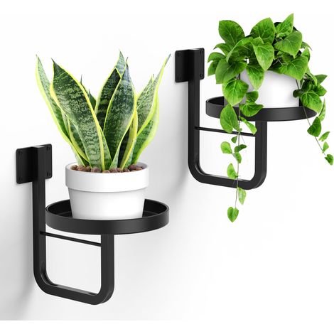 Lot de 2 supports muraux pour plantes 7,9 pouces – jardinières murales en métal pour intérieur et extérieur, étagères de fenêtre, noir