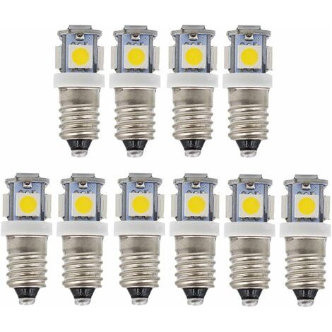 10pcs E10 12V Blanc froid ampoules LED 5SMD 0,5 W 50LM Les lamp(Blanc Froid) (1/5)