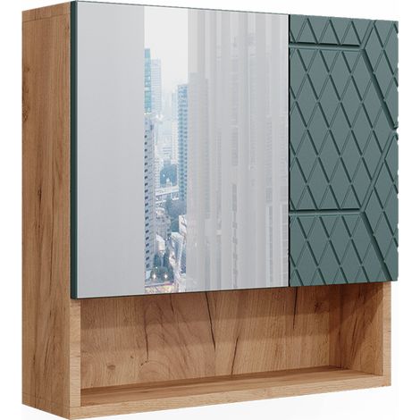 Specchio contenitore bagno Irma, Quercia verde/oro, 54 x 55 cm, Vicco