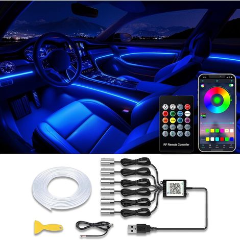 Bande LED d'éclairage intérieur de voiture - Application sans fil et télécommande - Éclairage d'ambiance RGB 6 en 1 - Fibre de 236 pouces - 16 millions de couleurs - Synchronisation musicale (1/5)