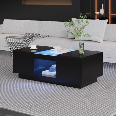 MEUBLIV Couchtisch 100x50x35,5 cm schwarz – LED, offener Stauraum, App-Steuerung (1/5)