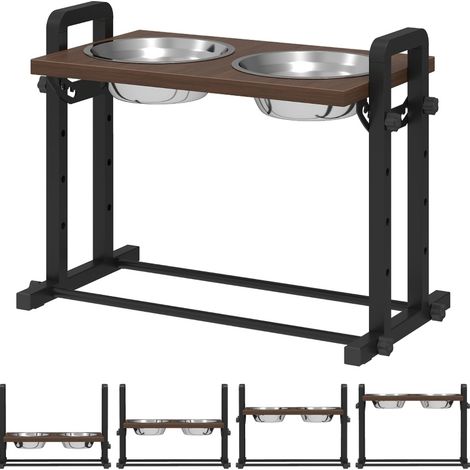 Cuencos elevados ajustables para perros, 2 x 1,2 L, acero inoxidable, soporte marrón MODENUIT (1/4)