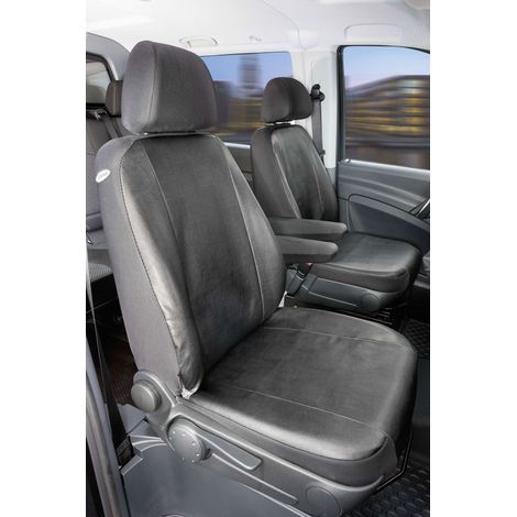 Housse de siège Transporter en simili cuir pour Mercedes-Benz Viano/Vito, 2 sièges individuels à l'avant (évidement accoudoir intérieur) (1/4)