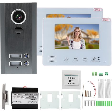 Sonnette vidéo intelligente 7 pouces avec frappe directe, système d'interphone avec gâche électrique pour villa, maison, bureau, appartement - 2 moniteurs (SY828NMJAENO2) (1/5)