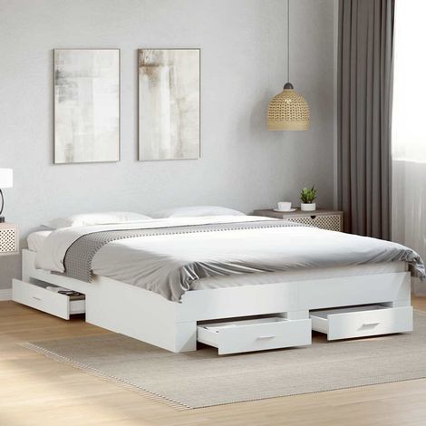 Cama con cajones madera de ingeniería blanco 140x200 cm (1/5)