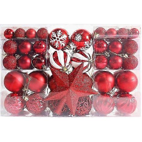Lot de 30 boules de Noël rouges incassables en plastique - Décorations de Noël pour sapin - Intérieur et extérieur (1/5)