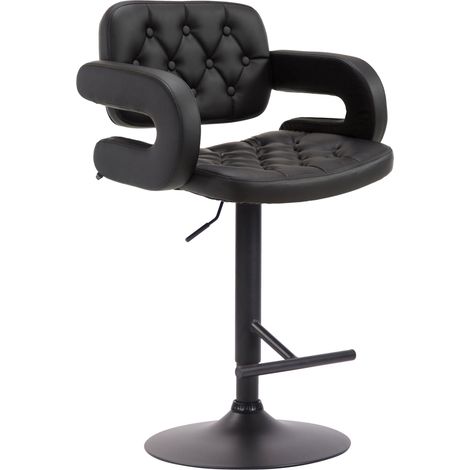 Taburete de bar tapizado en material sintético negro con reposabrazos y reposapiés metálico diseño moderno TDB10510 (1/3)