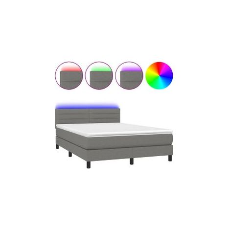 Sommier à lattes de lit et matelas et LED Gris foncé 140x200 (1/5)