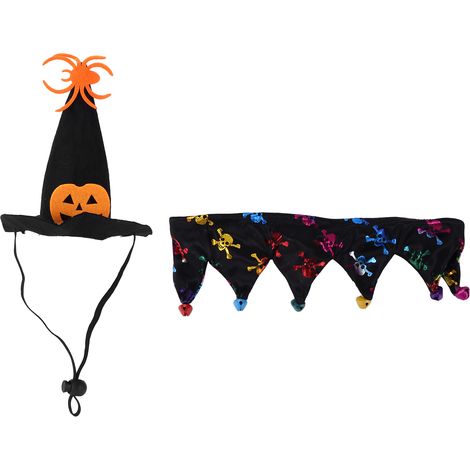 Chapeau citrouille d'Halloween pour animaux de compagnie, chapeau et collier ajustables, costume de fête de Noël pour chiens et chats, squelette (1/5)