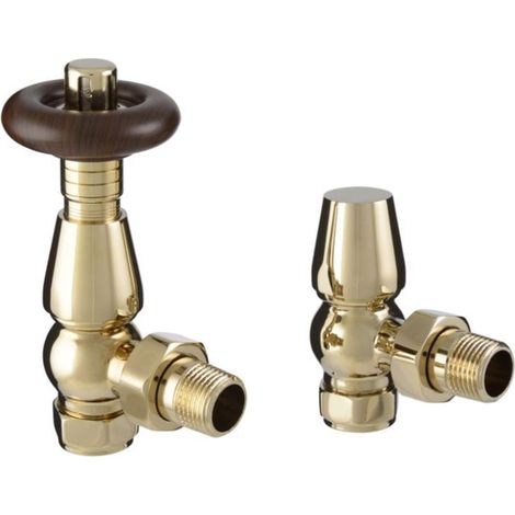 Heatwave Manor Polished Brass Angled Thermostatic Radiator Valve Set (1/2)