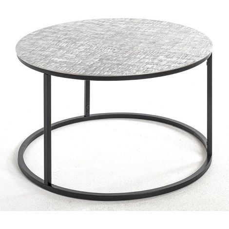 Table d'appoint ronde en métal noir et aluminium argenté -diamètre 59 x hauteur 37 cm