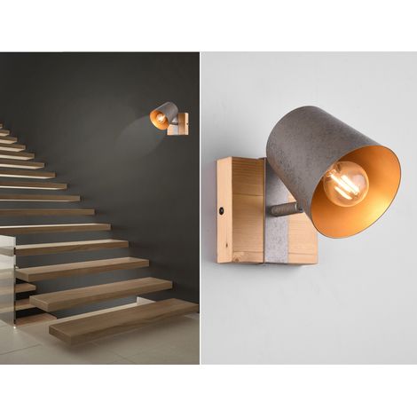 LED Wandstrahler Silber antik & Gold mit Holz Industrial Style, Breite 11cm (1/5)