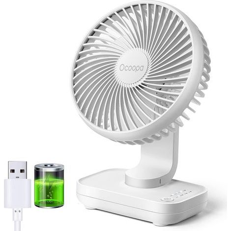 Ventilateur Rechargeable USB, 4000mAh Batterie Petit Silencieux Ventilateurs Bureau de Table Puissant, 4 Vitesses, Ventilateur Portable Détachable - Pour Maison, Chambre, Bureau, Extérieur (1/5)