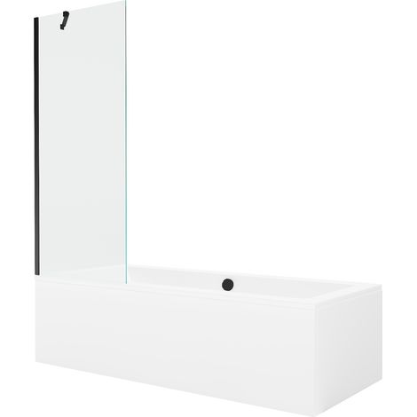 Mexen Cube vasca da bagno rettangolare 170 x 80 cm con pannello di rivestimento e schermo a 1 anta 70 cm, trasparente, nero (1/5)