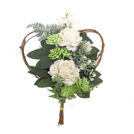 Herzförmiger Kranz aus künstlichen weißen Rosen mit Eukalyptus für die Haustür, das Haus, Hochzeit