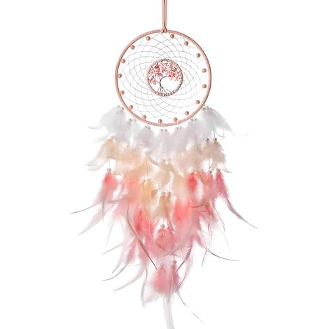 Attrape-rêves, rose, macramé, cristaux, anneaux en métal, résistants aux UV, extérieur, enfants, voiture, cadeau de mariage, bohème, bricolage, décoration rose, chambre d'enfant, salon (1/5)