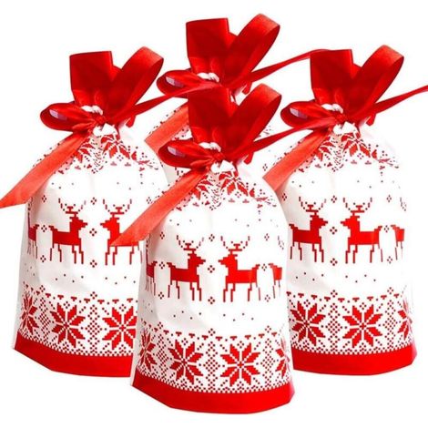 Weihnachtsgeschenktüten mit Schleifen, 25 Stück. Weihnachtsgeschenktüten mit Kordelzug. Weihnachtsgeschenktüten für Süßigkeiten und Kekse.