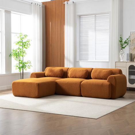 Canapé Modulable Chenille Caramel - 271x177x71cm - Canapé Compression 3 Places Mousse 30D Confort Salon Sans Montage - Caramel (1/5)