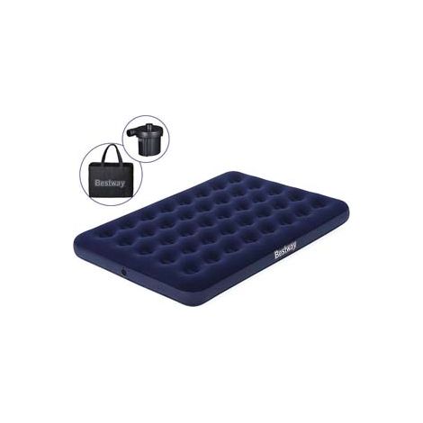 MATERASSO GONF. AIRBED BLU FLOCCATO MATRIMONIALE CON POMPA ELETTRICA cm.191x137x22h. (art.67287) BESTWAY