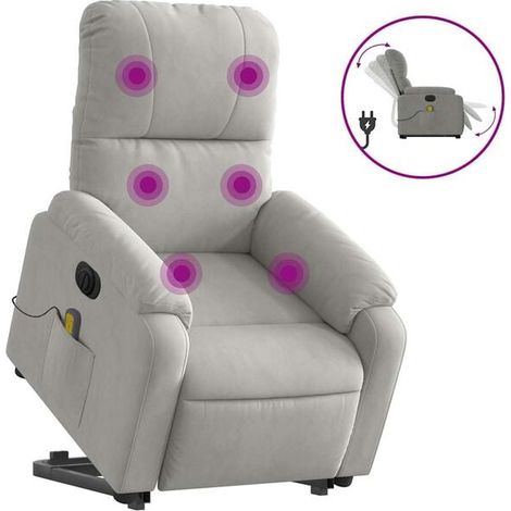Chaise longue électrique de massage ergonomique – Réglable en hauteur, fonction chauffage dorsale et vibration, gris clair (1/5)