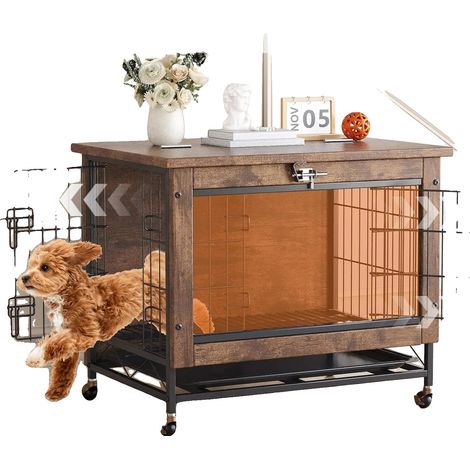 Muebles para perros, puertas dobles, elegante mesita auxiliar, color marrón. (1/2)