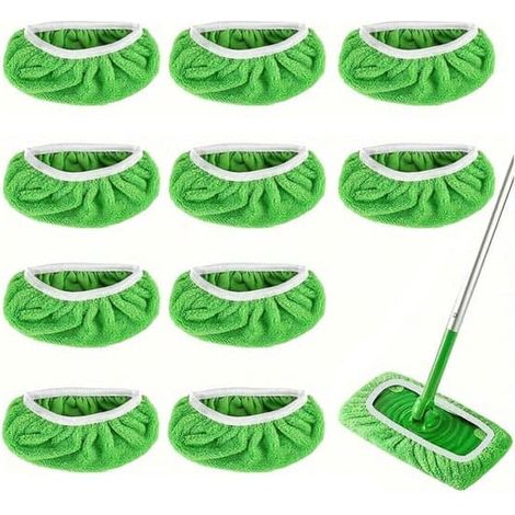 Équipement de nettoyage10 lingettes de rechange pour balai Swiffer - Compatibles Swiffer - Humides/Secs - Rotatives - Réutilisables - Chenille - Vertes - Balai non inclus (1/5)