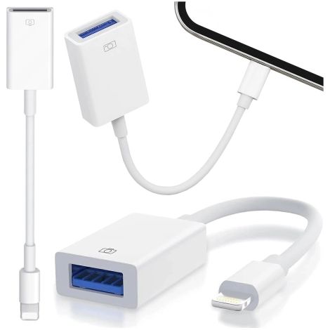 Adaptateur USB OTG USB-A 3.0 vers Lightning, câble pour iPhone et iPad, compatible avec les clés USB, transfert de données rapide, Alogy OTGLink™ - Blanc (1/5)