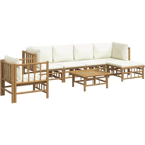 Mobili da giardino mobili da esterno Set di mobili da 7 pezzi con cuscini in bambù bianco crema 020017082