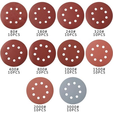 100 PCS Disque de ponçage, disque abrasif, papier sablé, papier de verre pour grain de ponceuse circulaire 80/180/240/320/400/800/1000/1500/2000/3000 125 mm (1/4)