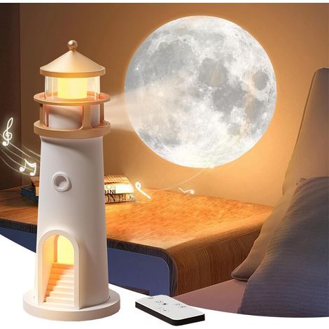 Lampe Personnalisée,Décoration de Phare,Veilleuse à Projection de Lumière de Lune,Veilleuse LED,Phare avec Lumière avec Télécommande et Fonction Bluetooth,pour la Décoration de la Maison [Classe énerg (1/5)